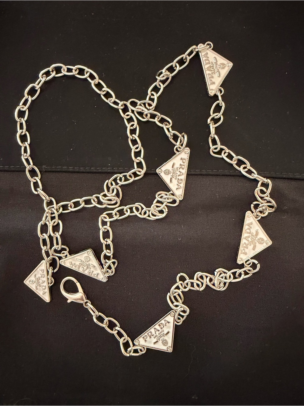 Silver Triangle Logo Charm Chain Belt